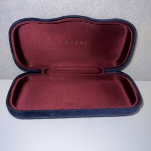 GUCCI Hard Clamshel Empty Sunglasses Deep Blue Velvet Exterior Burgundy Interior